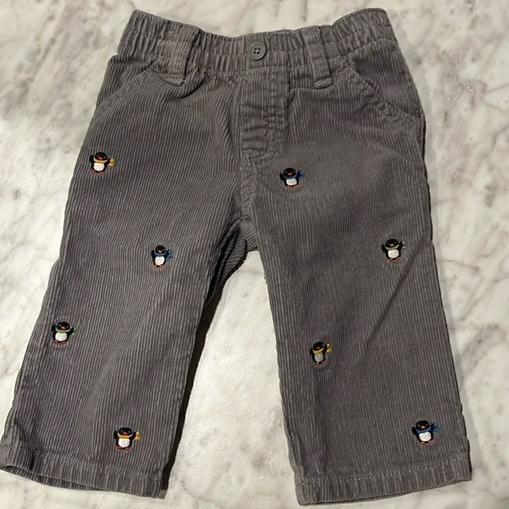 GYMBOREE BOYS SIZE 6-12 MONTHS CORDUROY PANTS WITH PENGUINS